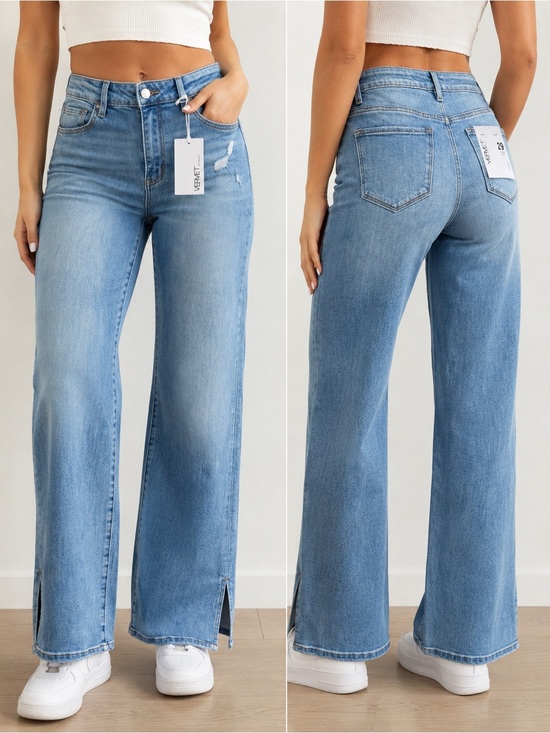 Vervet Denim - VERVET High Rise Wide Leg Jeans Size 29 NWT Light Wash Side Slit